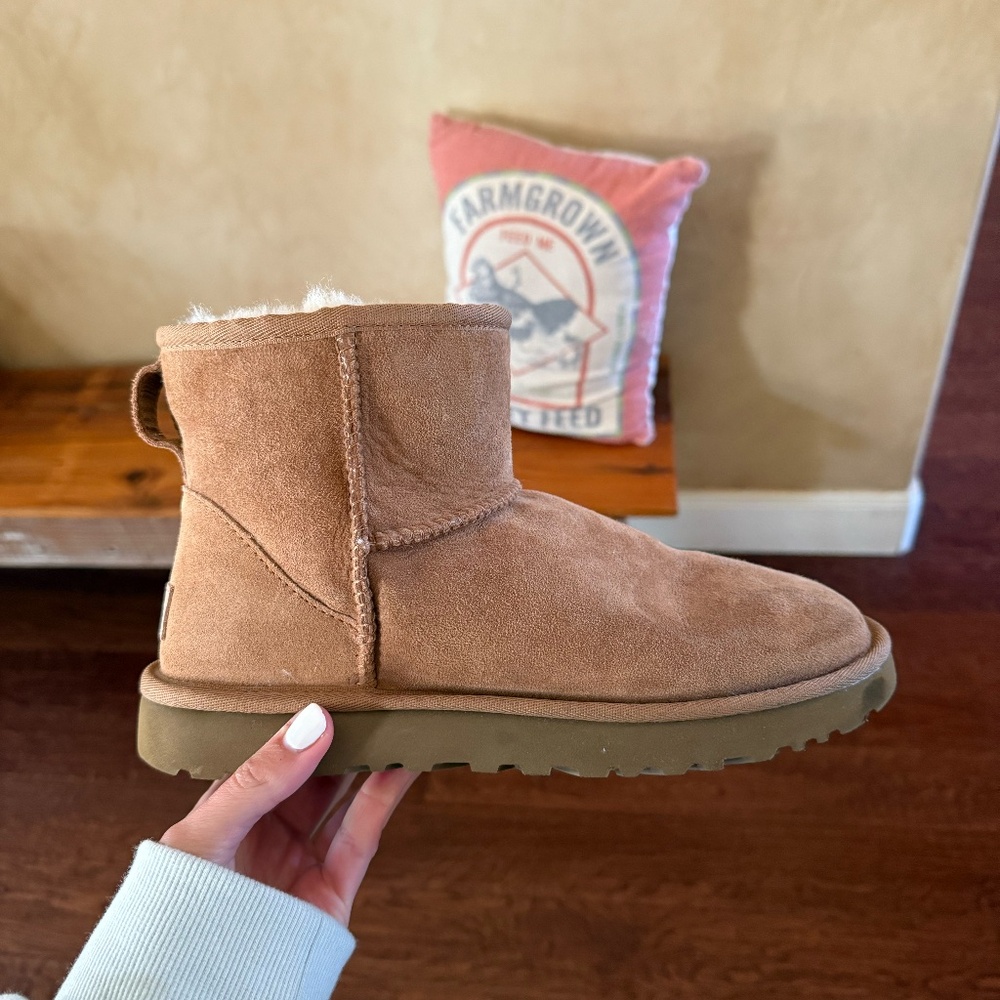 UGG Classic Mini Suede Ankle Boots in Chestnut Brown